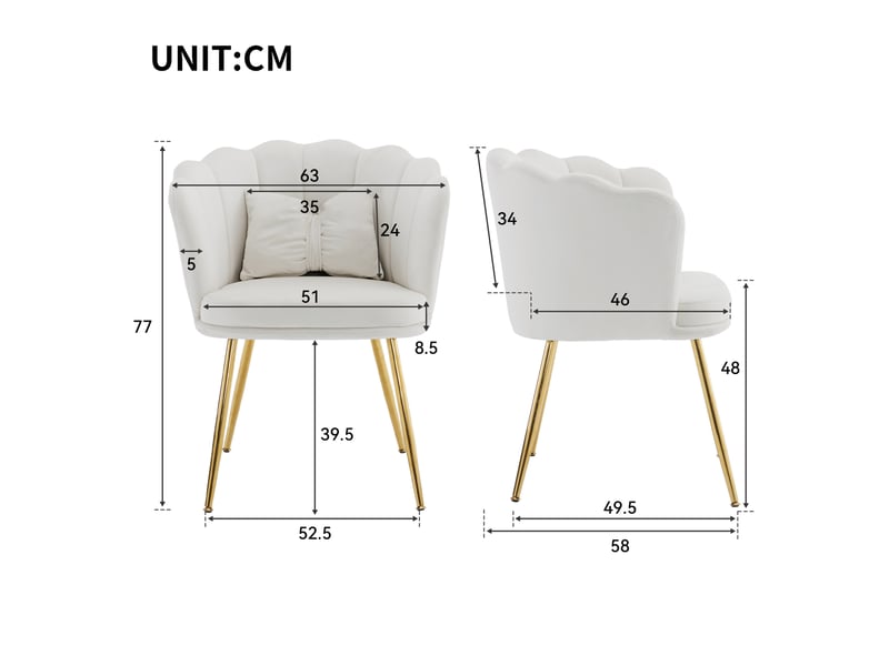  Lot de 2 fauteuils en velours beige à dossier pétale et pieds en métal doré  - Conforama E