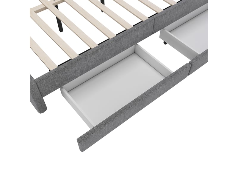  Lit de jour 140x200 canapé-lit gris en lin avec éclairage led, 2 tiroirs et ports usbtype-c  - Conforama E