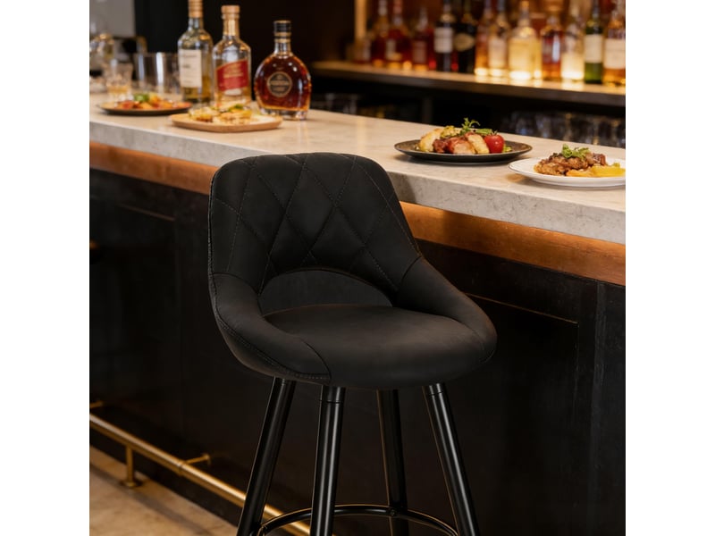  Tabouret de bar avec dossier ergonomique - lpospi - assise rembourrée, cuisine et comptoir, tissu et bois - anthracite  - Conforama E