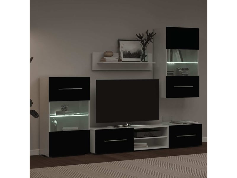  Meubles tv - banc tv - meuble de rangement avec lumière led 5 pcs noir mat bois d'ingénierie  - Conforama D