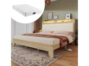 Lit avec rangement 160x200 cm coloris beige