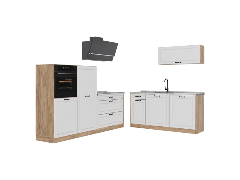 Vicco cuisine, blanc campagnechêne doré, 220cm plan de travail marbre - Conforama A