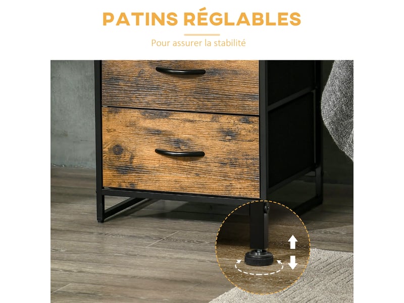  Table de chevet avec 2 tiroirs tissus table d'appoint petit meuble de rangement style industriel commode 2 tiroirs - bois et métal - 45 x 40 x 70,5 cm  - Conforama R