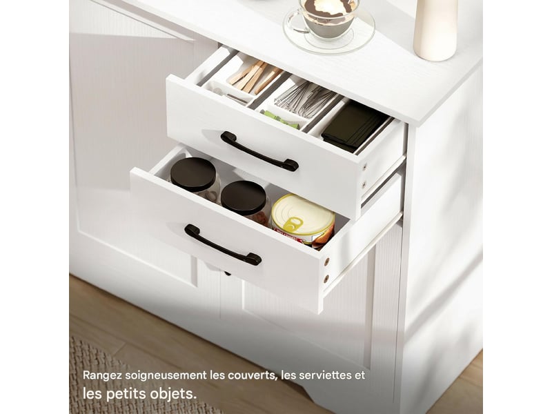  Buffet avec 2 tiroirs et portes fermeture douce en mdf et panneau de particules blanc  - Conforama E
