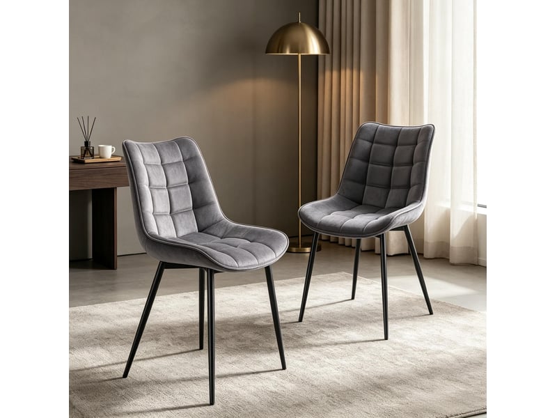  Lot de 2 chaises de salle à manger en velours gris foncé avec pieds en métal  - Conforama D
