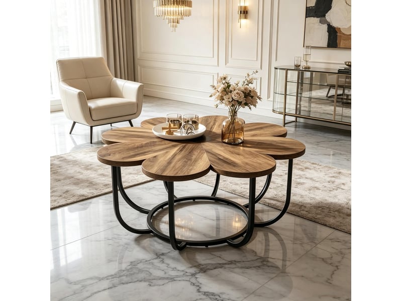  Table basse 100x100x50 cm métal bois noir et marron  - Conforama E