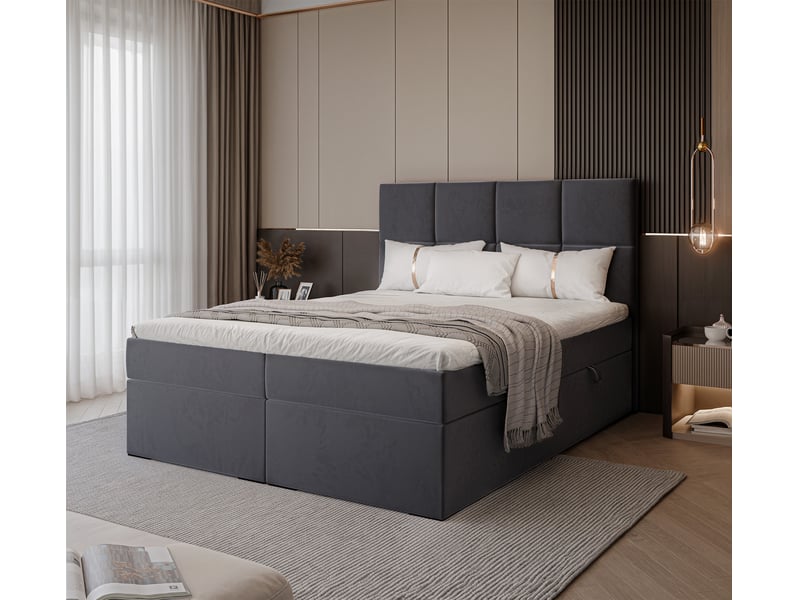 Lit coffre magnus - 160x200 cm - avec matelas et surmatelas - velours doux - gris foncé MAGNUS - Conforama B