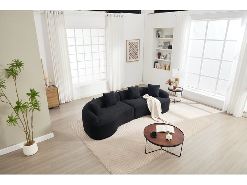  Canapé incurvé 4 places modulable en chenille noir - aucun assemblage requis  - Conforama E