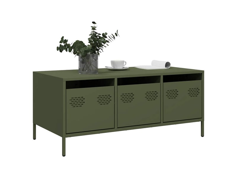  Table basse rectangulaire | table de salon vert olive 101,5x50x43,5 cm acier laminé à froid  - Conforama C