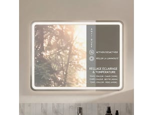 Miroir de salle de bain led 60x80 cm sans cadre, mural, 3 couleurs de lumière