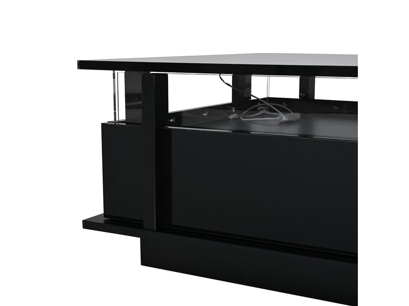  Table basse 70 x 70 x 35 cm, équipée de 2 tiroirs, d'un éclairage led et d'une cloison en acrylique transparent, noir  - Conforama W