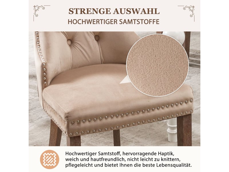  Chaise de cuisinesalon, dos avec poignée tiroir, rembourrage têtes de clou, velours beige, bois massif  - Conforama D