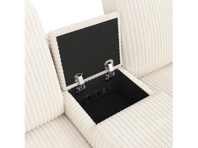  Canapé u 315x135x81 cm, avec 2 poufs de rangement, table basse, ports de charge usb, prises et ports type-c, velours côtelé beige  - Conforama E