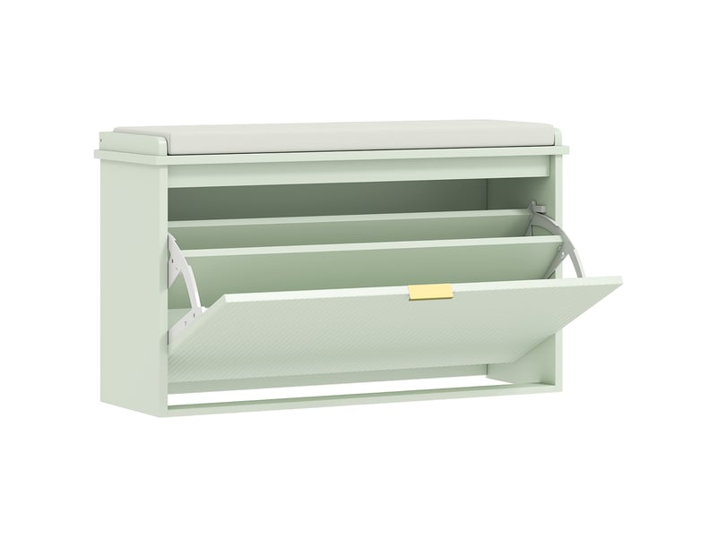  Banc meuble à chaussures design 2 en 1 - porte, séparateur réglable amovible - vert doré  - Conforama A