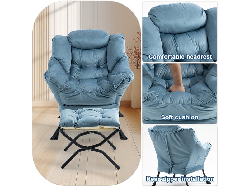  Fauteuil de détente 1 place avec appuie-tête, métal, bleu clair  - Conforama D