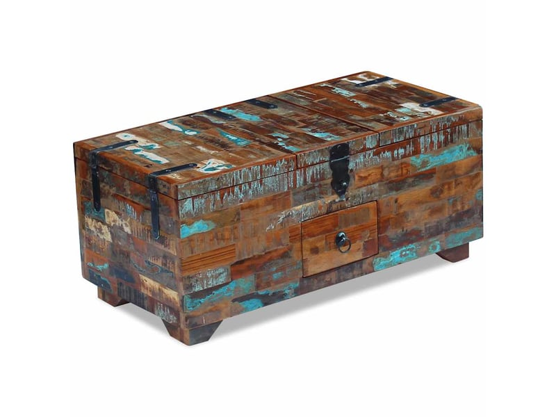  Coffre table basse - table de salon - table à thé bois de récupération massif 80x40x35 cm  - Conforama D