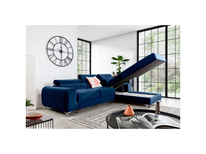 Canapé d'angle droit bleu foncé convertible 3 places jayson couchage d'appoint - Conforama B