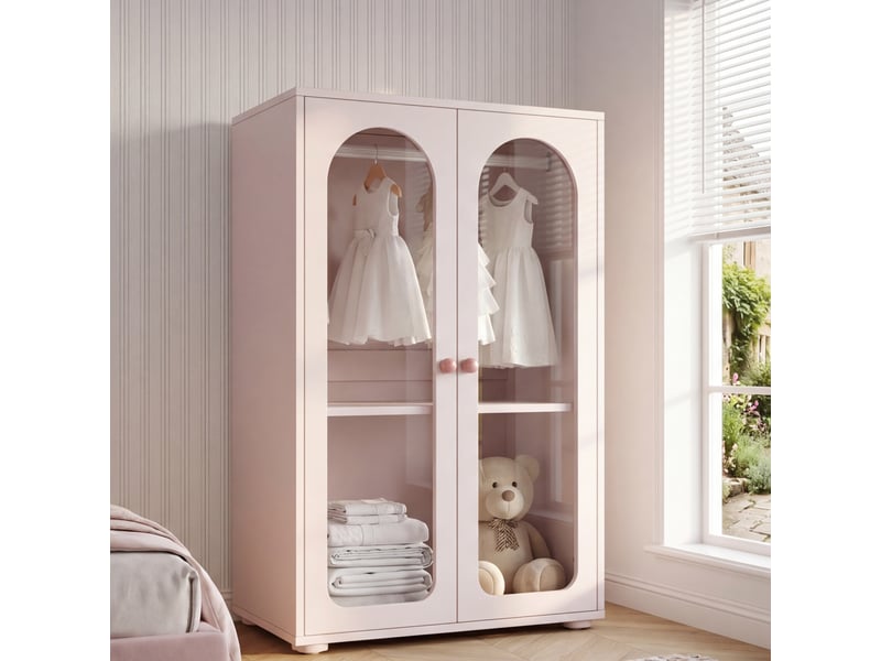  Armoire enfant 2 portes, façades acryliques et poignées céramique - rose poudré - 8e+1 x 5e+1 x 1,2e+2 cm IKSETERA TRADING LTD - Conforama E