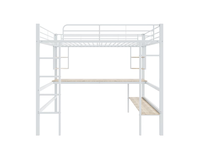  Lit mezzanine blanc 90x200 cm en métal avec bureau et bibliothèque intégrée  - Conforama A