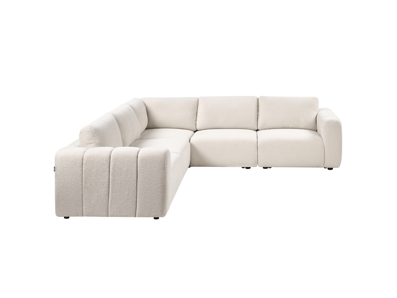 Canapé d'angle modulable 5 places kivvik bouclé blanc cassé côté droit - Conforama D