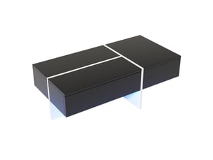 Table basse 100x50x34,5 cm avec led par application, 3 tiroirs à ouverture par pression, panneaux de particules, noir et blanc