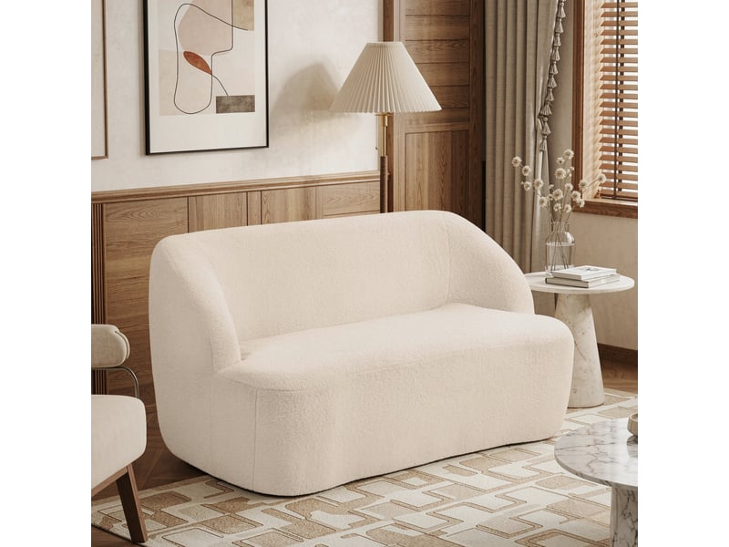 Canapé 2 places, canapé de salon, en tissu bouclé, livré monté, forme incurvée, 142 cm, mobilier pour espace de vie, pour salon - Conforama C