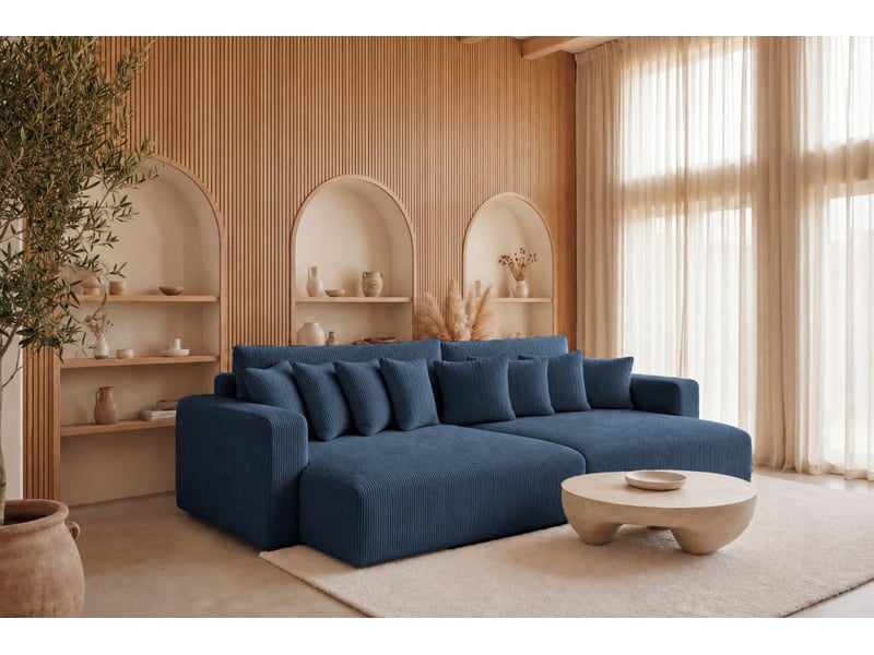  Suzie - canapé droit convertible petit velours côtelé 4 places bleu  - Conforama B