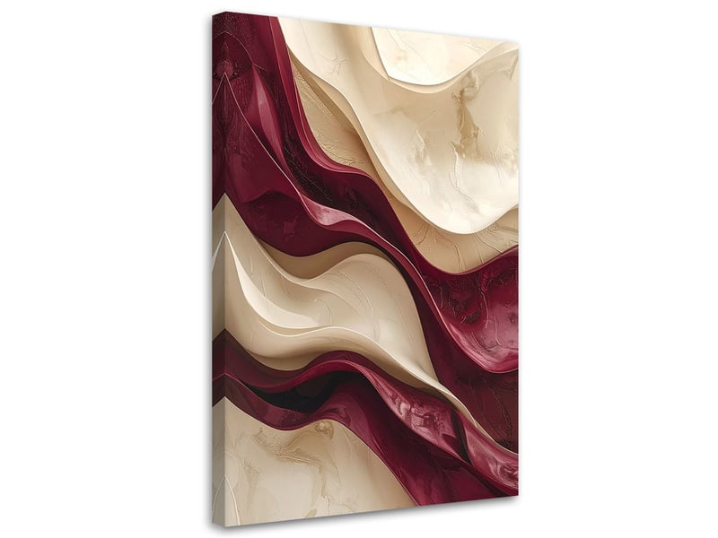 Impression sur toile, lignes ondulées et superpositions beige bordeaux 60x90 1334481308 - Conforama A