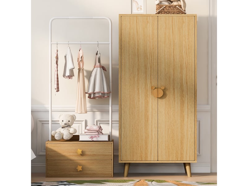 Armoire,140x55x170 cm,2 portes avec penderie,mdf,finition bois naturel - Conforama E