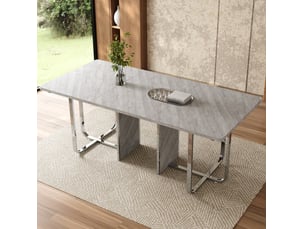 Table à manger, 180x80x75 cm, design moderne 6 places, pratique, plateau mdf, piètement métal, coloris gris et argenté