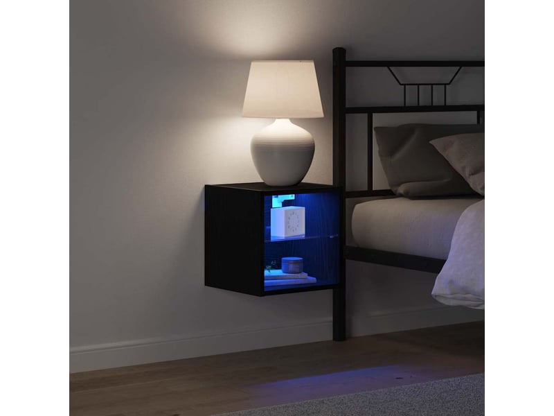  Table de chevet - cabinet de chevet - table de nuit murale led 2 pc noir 30 x 28,5 x 30 cm  - Conforama D