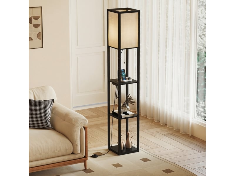  Lampe sur pied led 26x26x161 cm dimmable mdf noire  - Conforama C