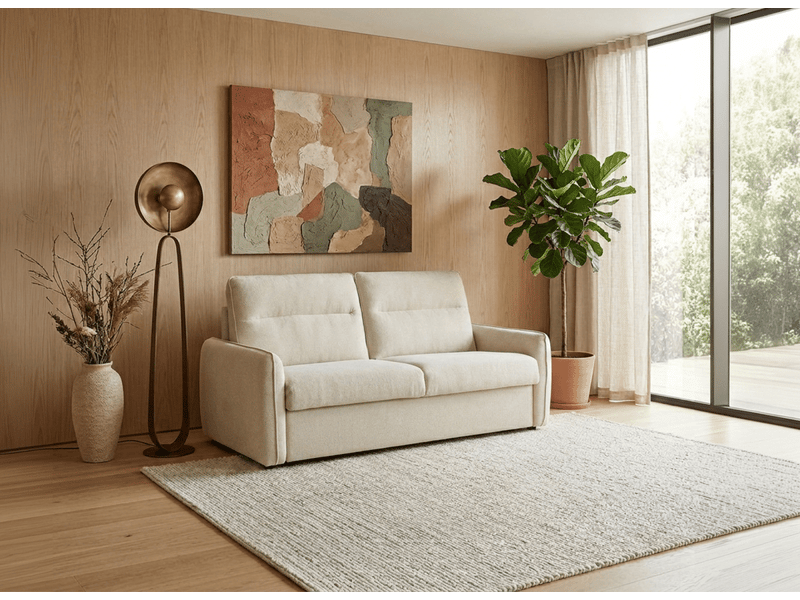  Canapé convertible express 3 places matelas 15 cm en tissu texturé beige adilio KF8509-2P-BEI - Conforama B