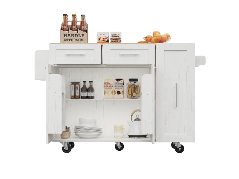  Desserte roulante,chariot de cuisine avec 2 portes,2 tiroirs,étagères à snack,plateau pliable,porte-serviettes et étagère latérale,blanc desserte blanc - Conforama D