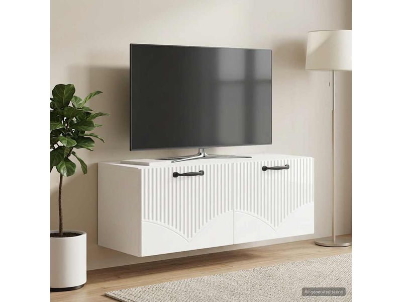  Meuble tv - banc tv - meuble de rangement mural montage mural blanc brillant 78,5 x 31 x 30 cm  - Conforama D