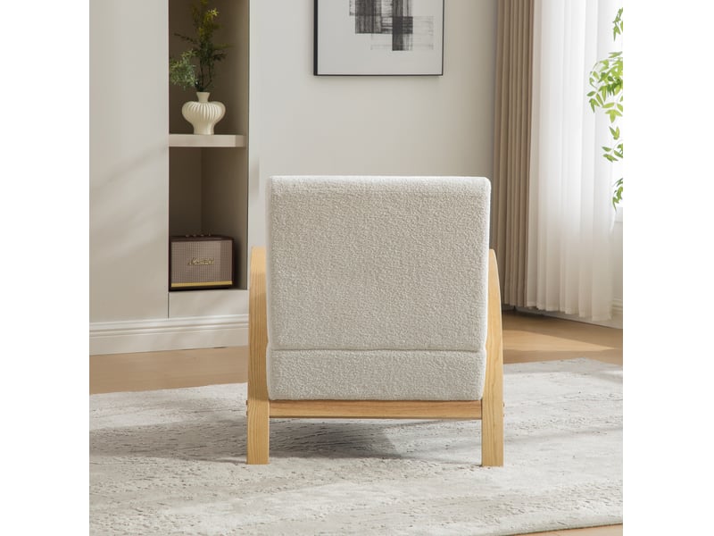  Fauteuil lounge tcqpz scandinave en chenille ivoire avec structure en bois pour salon et chambre  - Conforama E