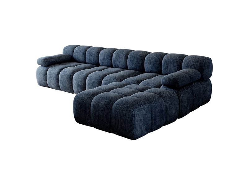  Canapé d'angle 4 places 300x200x68 cm en tissu chenille bleu  - Conforama E
