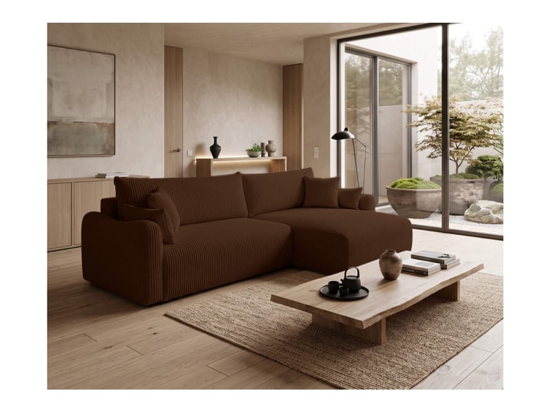  Apoline - canapé d'angle réversible convertible 4 places avec coffre en velours côtelé  - Conforama B