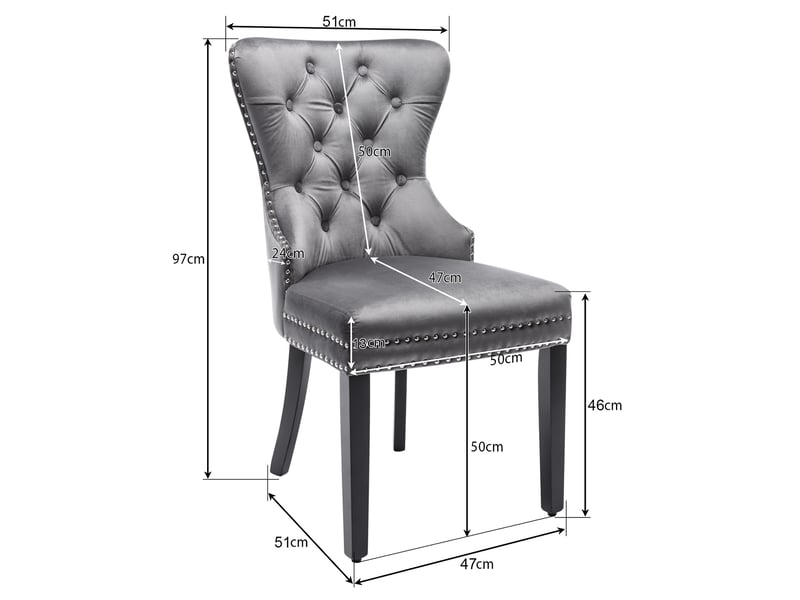  Lot de 4 chaises de salle à manger,51x51x97 cm,capitonné,velours,gris  - Conforama C