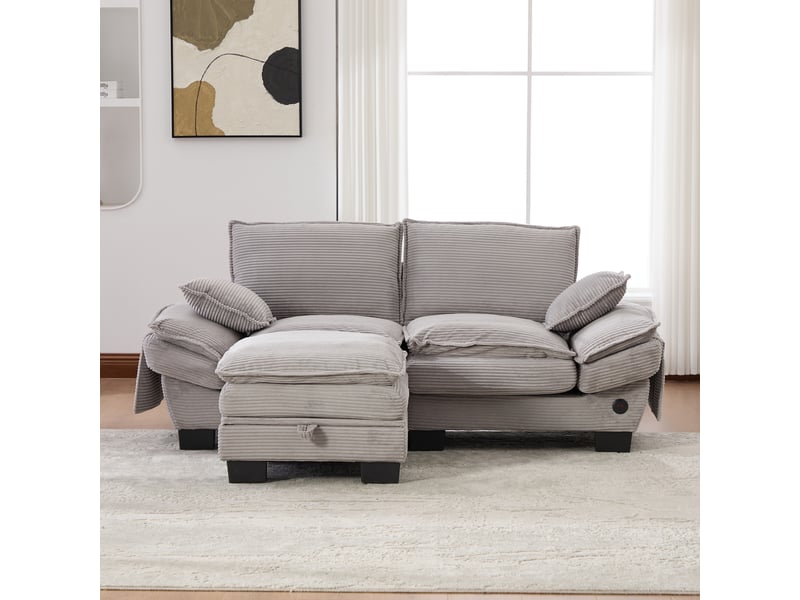  Canapé d'angle réversible fixe 2 places tissu gris clair  - Conforama D
