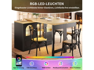 Table à manger pivotante 360° avec rangement latéral, led rgb et contrôle app, noire