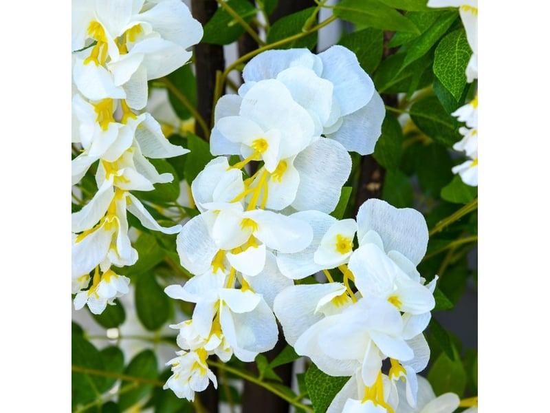  Plante artificielle glycine décorative 165 cm – blanc – pot avec base en ciment, intérieur et extérieur  - Conforama E