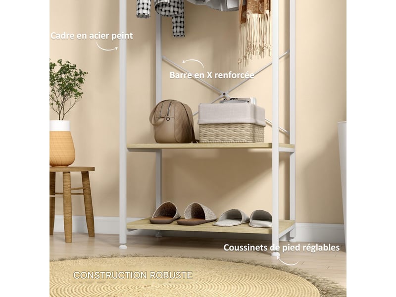  Porte-manteau avec tringle et 2 étagères métal blanc aspect bois 60 x 40 x 167,5 cm  - Conforama E