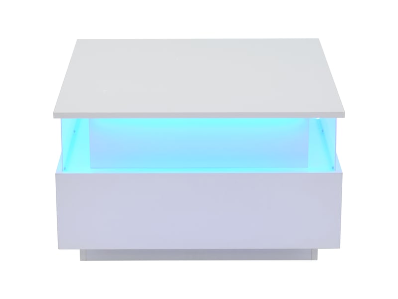  Table basse avec 2 tiroirs et espace de présentation transparent et led, en panneau de particules, blanc - uvrion  - Conforama A