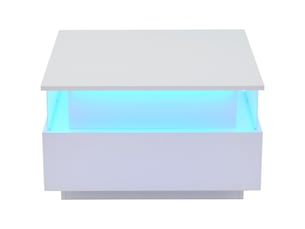 Table basse avec 2 tiroirs et espace de présentation transparent et led, en panneau de particules, blanc - uvrion