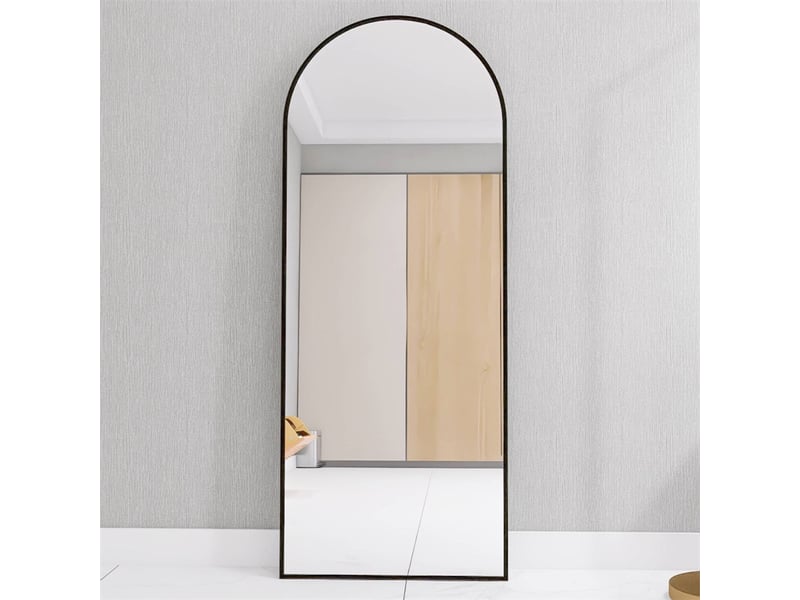  Miroir sur pied 165x60cm - miroir arché en verre trempé avec cadre en aluminium - noir  - Conforama D