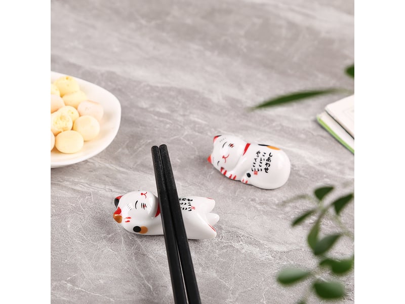 Repose-baguettes en céramique en forme de chat mignon - pour cuillère, couteau, fourchette (chat porte-bonheur 5 pièces) - white - Conforama B