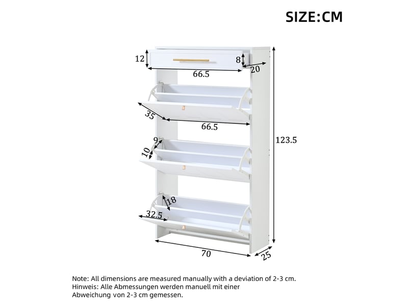  Meuble à chaussures 1 tiroir 6 étagères en mdf blanc 70 x 25 x 123.5 cm  - Conforama C