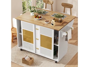 Îlot de cuisine - truxen8 - blanc - extensible - roulettes - porte-serviettes