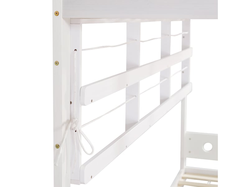 Lit superposé enfant 90x200 cm avec 2 tiroirs, étagères ouvertes et échelle 5 marches, bois blanc et naturel, sans matelas - Conforama R